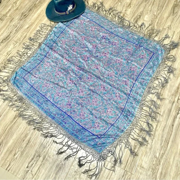 Fringe SILK boho scarf/body wrap w shabby chic prairie country farmhouse vibe - Picture 2 of 13